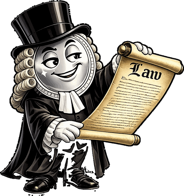 Mr. Lucky as a barrister presenting the law